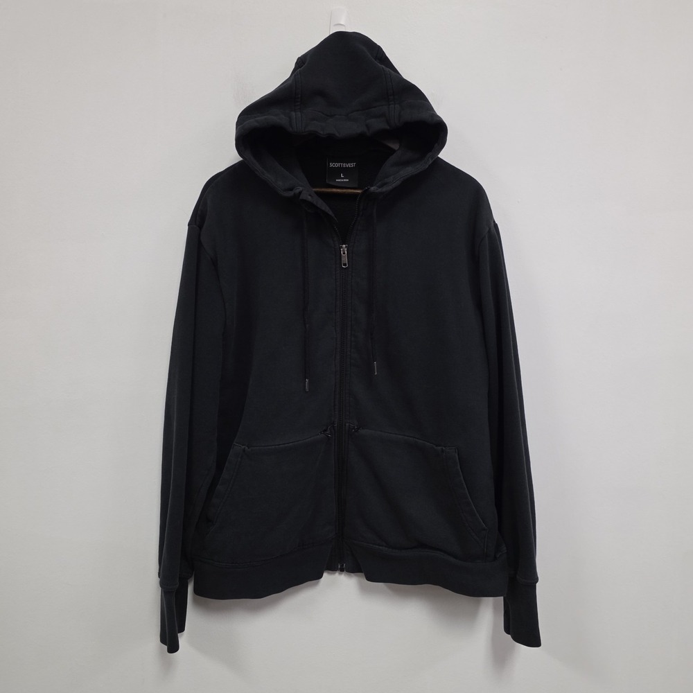 Scottevest Mens The Cotton Hoodie Hoodie Size L Full Zip Interior Pockets Black